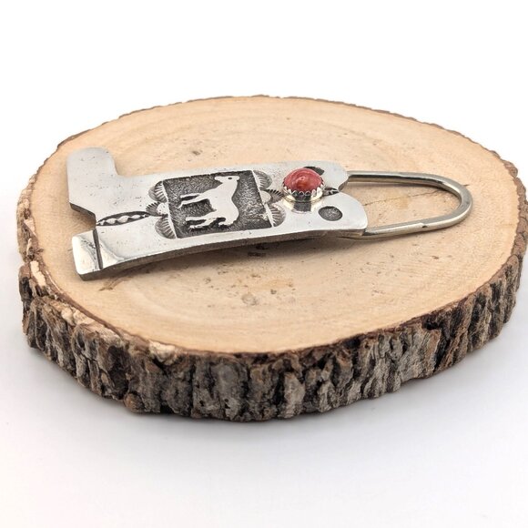 Native American Western Cowboy Boot with Coral Stone Key Fob Handmade Accessory* - Picture 3 of 6